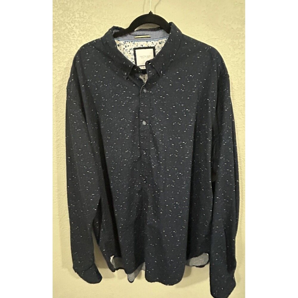 Cactus Man Ricky Singh 3XL Navy Blue White Spotted Long Sleeve Dress Shirt